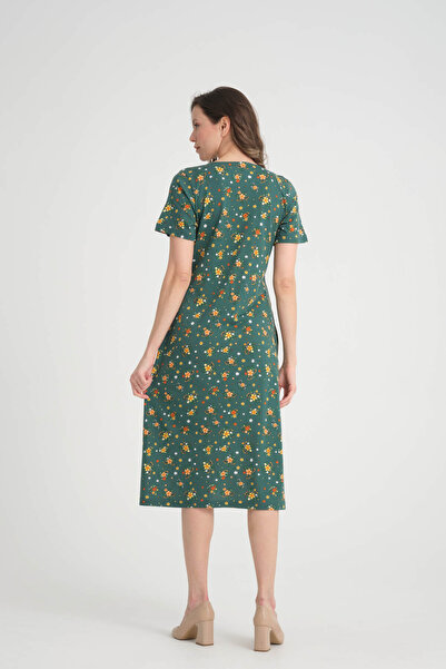 Wild Love Γυναικείο φόρεμα με πράσινο λουλουδάτο σχέδιο με φερμουάρ