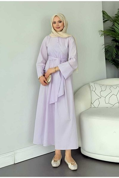 CNG MODA Poplin Dress with Belted Cross Button Detail