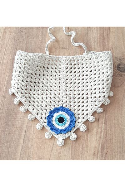 HemaSTR Hand Knitted Evil Eye Beaded Bandana Knit Bandana Scarf Cotton Yarn