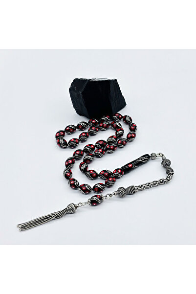 tesbihpasaji 1000 Ayar Gümüş Çeşmi Bülbül İşlemeli Erzurum Oltu Taşı Tesbih