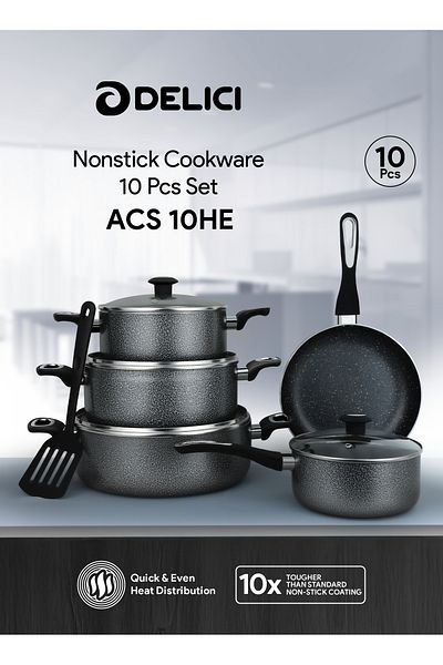 DELICI DELICI 10 Piece Granite Coated Cookware Set Non-Stick Aluminum Interior Fry pan Milk pan