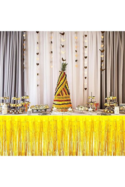 Dekals Gold Gold Color Tasseled Metallized Table Skirt Shiny and Eye-Catching...