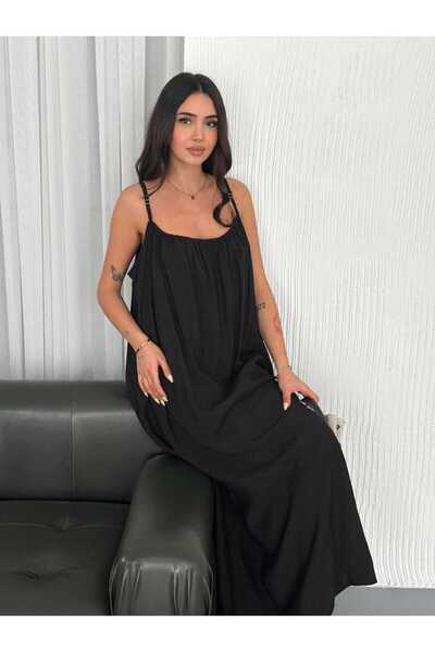 Prime Siyah Ip Askılı Elbise
