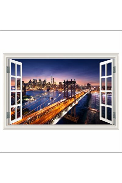 media Photo Wallpaper Window Brooklyn Bridge, Manhattan, sunset, 135 x 90 cm