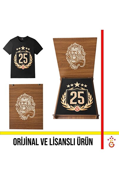 Galatasaray Lisanslı 2025 Şampiyonluk Özel T-Shirt Hediye Aslan Ahşap Kutulu