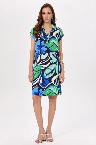 İKİLER Polo Neck Front Zipper Low Sleeve Dress 025-4042