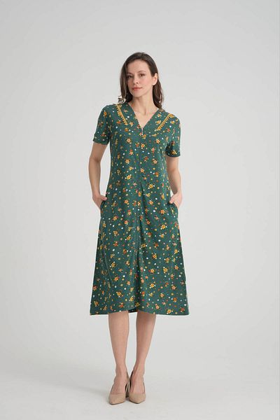 Wild Love Rochie de damă cu fermoar până la podea cu model floral verde
