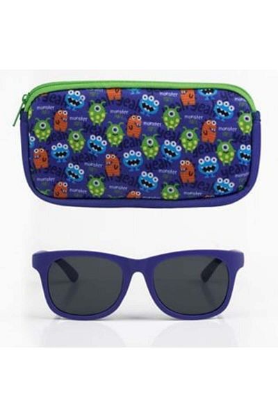 OEM Set Ochelari de Soare cu Rama Albastra & Husa cu Model Monstri pentru Copii