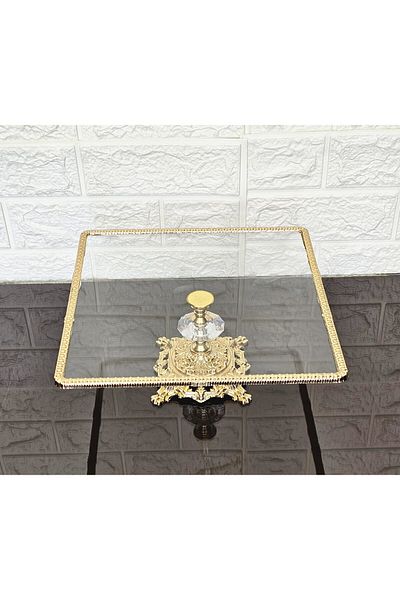 atabey home Glass 2-Pack Square Serving Plate-Presentation Plate-Speech Tray-Presentation Tray-Dump Gold Frame 22+27cm