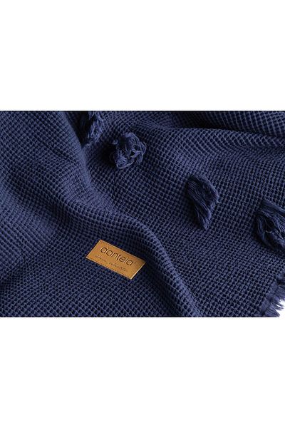 Dantela Plume Pompom Bedspread - Navy Blue