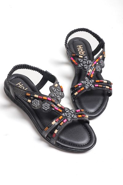 StWenn Beaded Stone Comfort Daily Stone Women's Sandals with Elastic Back