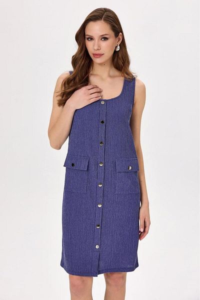 İKİLER Pocket Detailed Front Snap Sleeveless Dress 025-2524