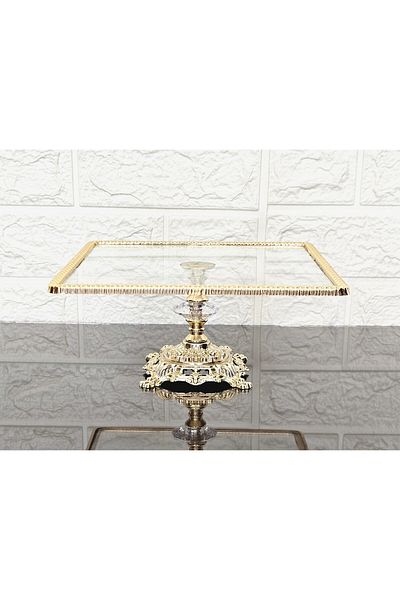 atabey home Glass Small Square Serving Plate-Presentation Plate-Speech Tray-Presentation Tray-Dump Gold Frame 22cm