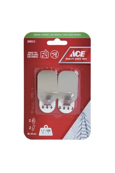 ACE مجموعة خطافات لاصقة (قطعتان، 3 × 5.4 سم، من الفولاذ المقاوم للصدأ)