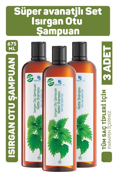 Seddar Collection Hunca Care Nettle Shampoo for All Hair 700 Gr 3 Pieces