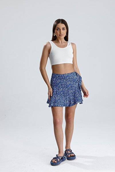 LLOHA Спідниця з квітковим візерунком, що зав'язується збоку - синя