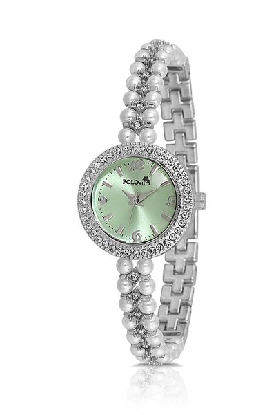 Polo Air Pearl Stone Look Cord Women Wrist Watch White Silver Green Color Pl-1528B3X