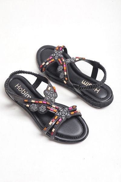StWenn Beaded Stone Comfort Daily Stone Women's Sandals with Elastic Back