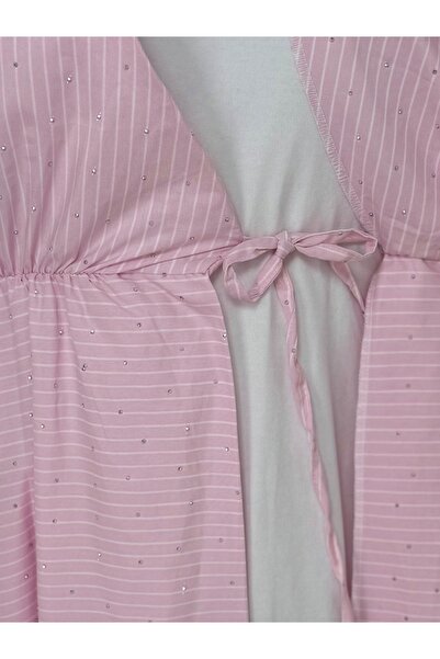 Mihra Φόρεμα με ρίγες με κορδόνια Ravuna-BY91097 Ροζ
