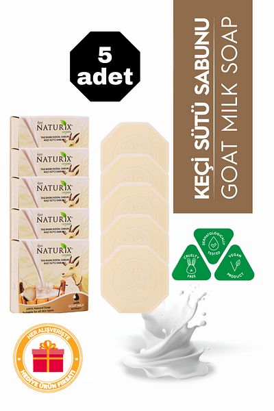Naturix Goat Milk Extract Stone Soap Eco Pack of 5 Exfoliating and Skin Soothing Care - 5X125 Gr