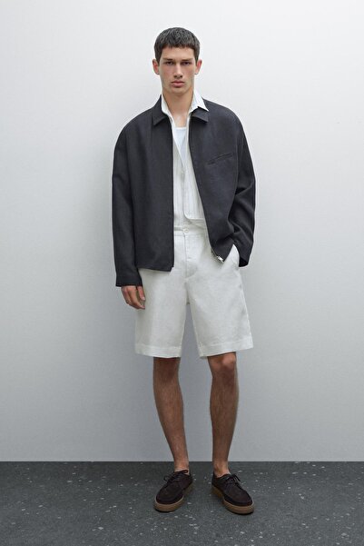 Massimo Dutti Hafif %100 keten bermuda şort