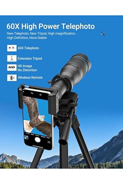 APEXEL High Power 60X HD Telephoto Lens, High Power Telephoto Mobile Cell Phone Lens with Extension