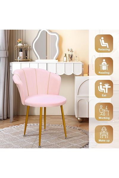 COOYA Vanity Chair for Makeup,Velvet With Gold Legs,With Back Support,for Living Room Bedroom,Pink