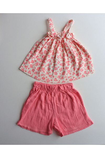 TinyAlp Summer Natural Muslin Fabric Girl's Set with Strap and Shorts