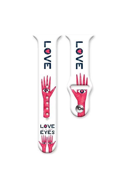 REDz Accessories Love Eyes Strap for Apple Watch, Cartoon Print, Sport and Adjustable, Silicone, White - 38/40/41 mm