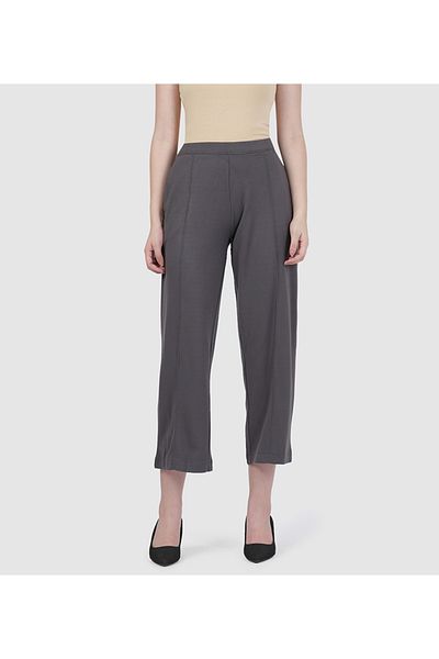 Go Colors Women's Solid Silver Grey Ponte Wide Leg Pants