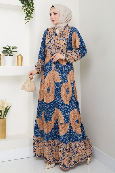 InStyle Mandala Pattern Indigo Viscose Dress