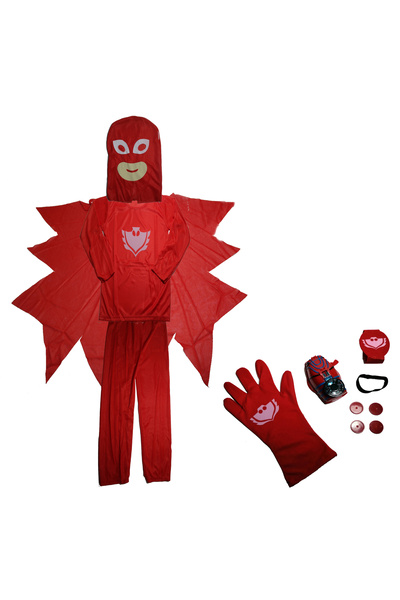 Depox Costum PJ Masks pentru copii, Bufniță Amaya, Roșu și Mănușă cu Lansator...