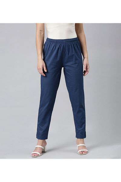 Go Colors Women's Solid Royal Cotton Pencil Pant