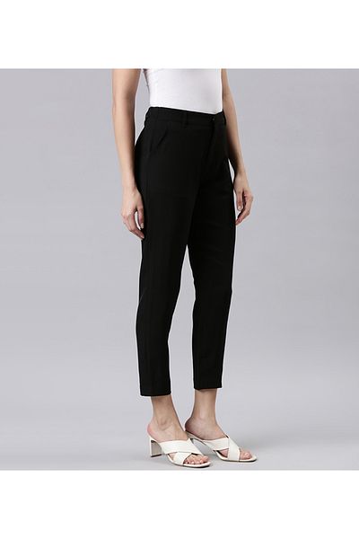 Go Colors Women's Solid Black Formal Trousers