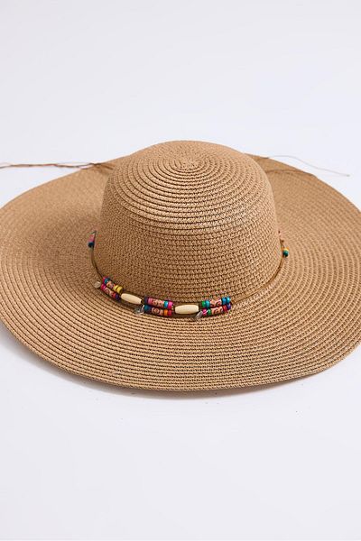 Raneel Kazançlı Alışveriş Bead Detailed Straw Women's Beach Pool Bag Mink
