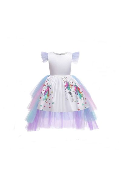 Depox Unicorn Dress with Detachable Train, White, 3-5 Years, 100-110 cm