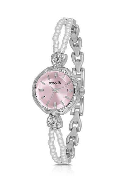 Polo Air Two Pearl Stone Look Cord Women Wrist Watch White Silver Pink Color Pl-1531B4X