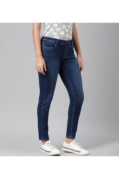 Go Colors Women's Blue Cotton Stretch Jeggings