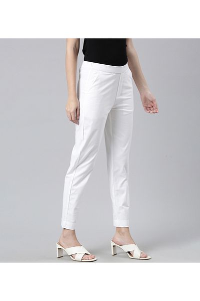 Go Colors Women's White Chinos Trousers