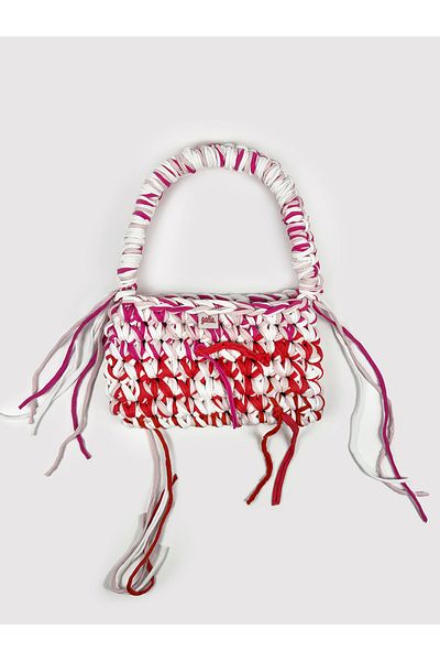 Galia Tasarım Strawberry Swirl – Πλεκτή στο χέρι πολύχρωμη τσάντα ώμου (κόκκινες & ροζ αποχρώσεις)