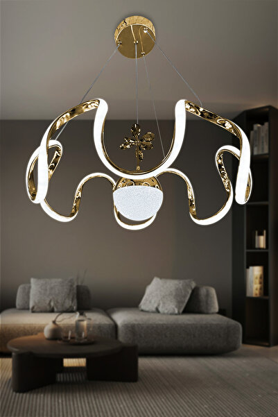 RSCOLLECTIONS Arya Tek Toplu Led Avize 3 mt Kumandasız Gold