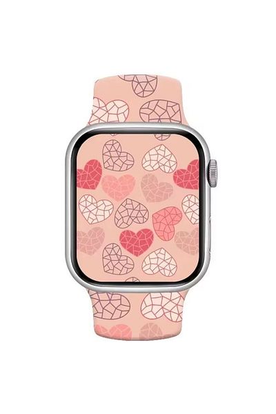 REDz Accessories Hearts Strap for Apple Watch, Cartoon Print, Sport and Adjustable, Silicone, Pink - 44/45/46/49 mm