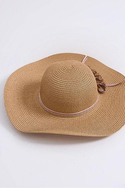 Raneel Kazançlı Alışveriş Straw Women's Beach Pool Garden Hat with Accessories Mink