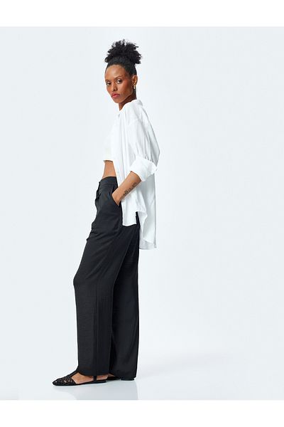 Koton Pile Detailed Pocketed Wide Leg Aerobin Satin Trousers