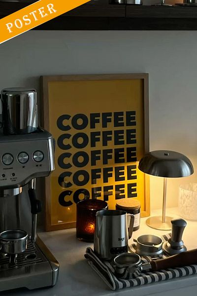 Taranist Χάρτινη αφίσα -Coffee Brown Yellow Industrial Decor Coffee Corner Decor