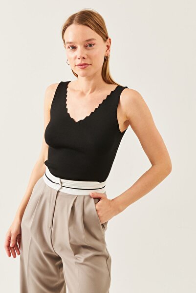 Bonne Maison Women's Black Sleeveless Thick Strap Ladder Collar Summer Athlet...