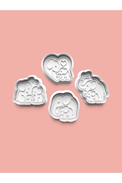 AKTASTORE قالب كوكيز الفيل وقالب عجينة السكر مجموعة من 4 قطع 0870-set