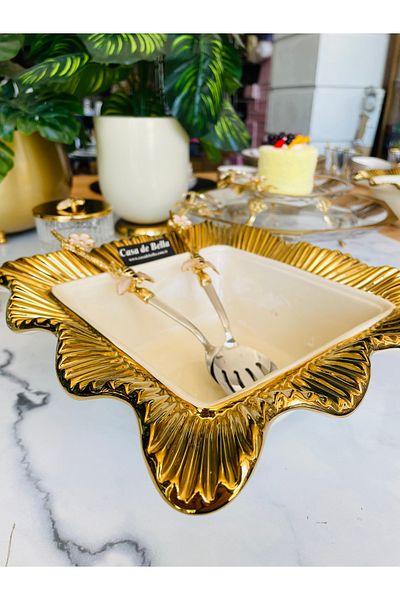 CASA DE BELLA Valonia Gold Large Size Square Deep Bowl 26 cm