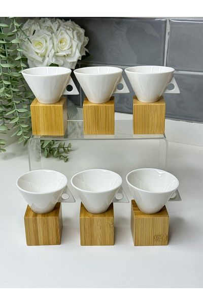 ARVALE 2 Pieces Porcelain Bamboo Stand Coffee Cup Set |   Modern Design