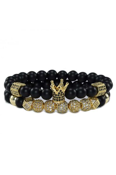 xUPING Set of two luxury bracelets with crown and balls with zirconia stones, gold